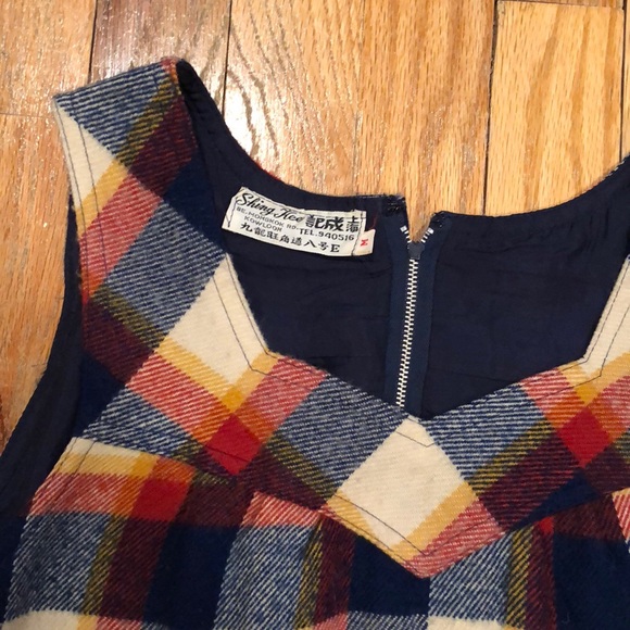 Vintage Asian label flannel plaid a-line jumper M - Picture 2 of 4